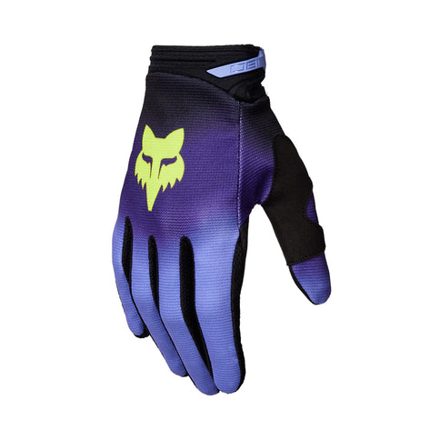 FOX 180 Interfere MX gloves in black and blue, featuring durable construction and flexible design for motocross riding.