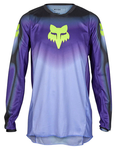 Black and blue FOX 180 Interfere MX jersey with short sleeves and bold design, perfect for motocross riding.