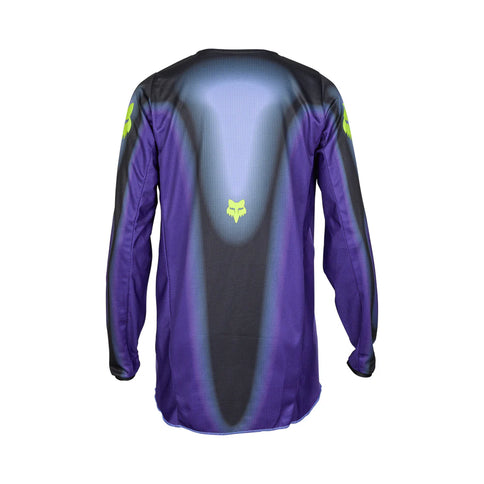 FOX 180 Interfere MX jersey in black and blue with breathable fabric and bold design, ideal for motocross riding.