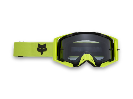 FOX AIRSPACE Goggle MX goggles in Flo Yellow with clear lenses and adjustable strap for motocross riding.