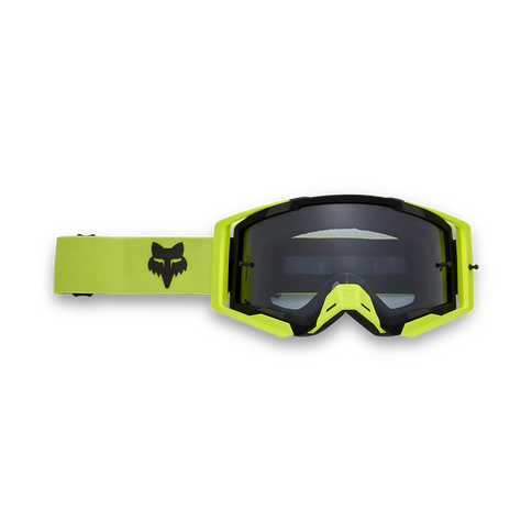FOX AIRSPACE Goggle MX goggles in Flo Yellow with clear lenses and adjustable strap for motocross riding.