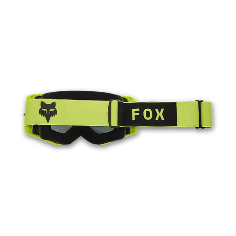 FOX AIRSPACE Goggle MX goggles with flo yellow lens, adjustable strap, and vented frame for motocross riding.