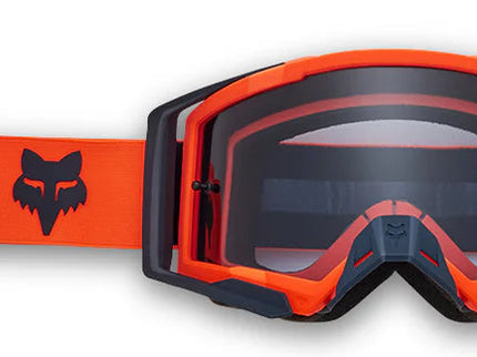 FOX AIRSPACE MX Goggle with Flo Orange lens, featuring a sleek black frame and adjustable strap for motocross riding.