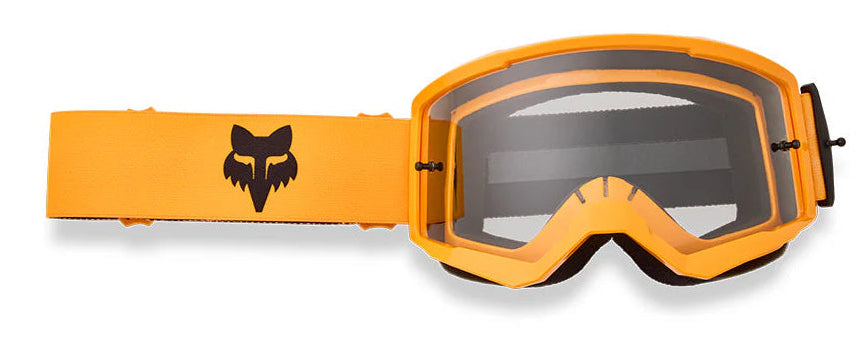 FOX MAIN CORE MX Goggle in tangerine with clear lens and adjustable strap, designed for motocross riding.