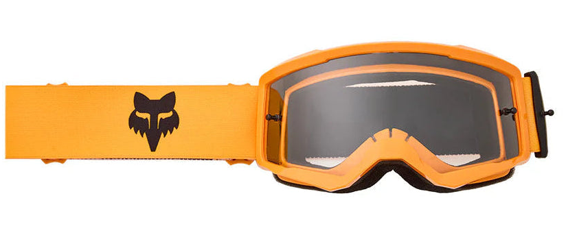 FOX MAIN CORE YOUTH MX Goggle in tangerine with clear lens and adjustable strap, designed for young motocross riders.