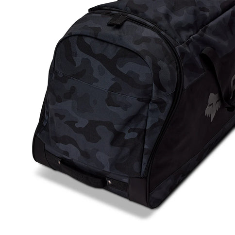 Black camo FOX Shuttle 180 gear kit bag with sturdy handles and spacious interior for fishing or outdoor gear.