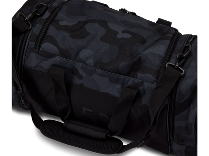 Black camouflage FOX 180 Duffle Gear Bag, durable kit bag with spacious main compartment and sturdy handles for travel or sports.
