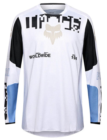 White 180 DIGI IMAGE MX jersey by FOX featuring bold digital print and lightweight fabric for motocross riding.