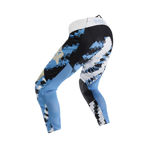 White FOX 180 DIGI IMAGE MX pants with reinforced knee areas and flexible material for motocross riding.