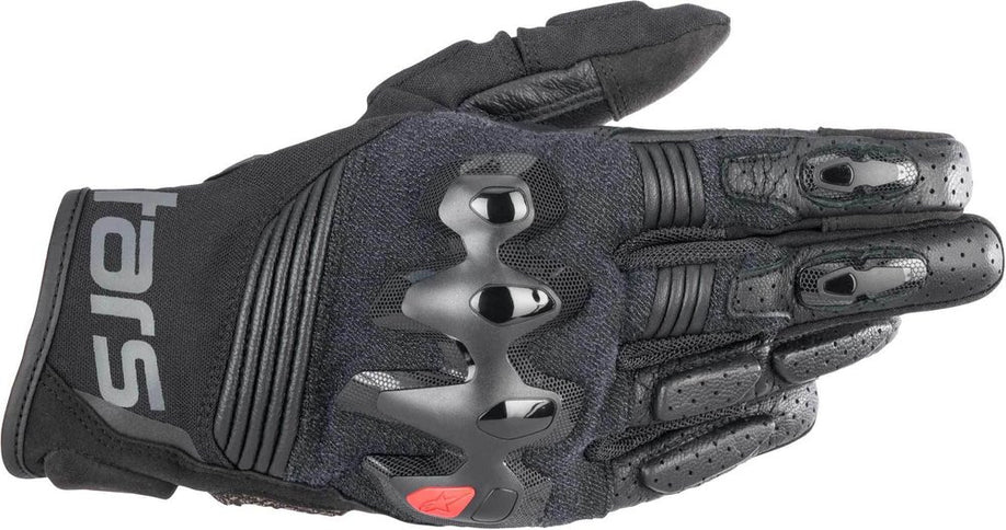 Alpinestars ASTARS Leather Halo Black road gloves with padded palms and adjustable wrist straps for motorcycle riding.