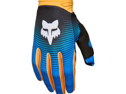Blue FOX 180 COLLECT MX gloves featuring padded knuckles and breathable fabric for motocross protection and comfort.
