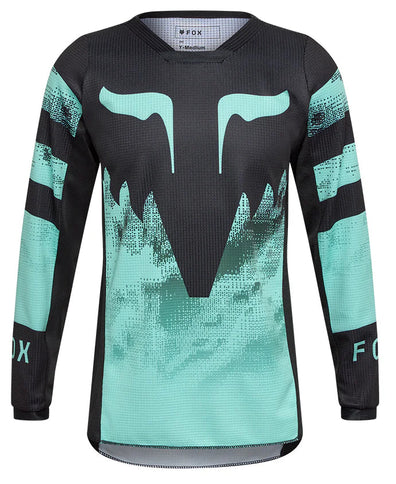 Fox 180 Kairos Youth MX Jersey in turquoise, featuring lightweight, breathable fabric and vibrant motocross design.