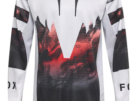 Fox 180 Kairos MX jersey in white with red accents, lightweight and breathable motocross jersey with FOX branding.