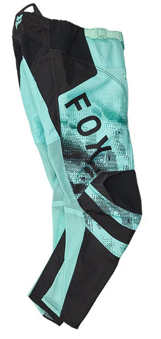 Fox 180 KAIROS Youth MX Pants in turquoise, showcasing durable motocross pants with reinforced knees and adjustable waist.