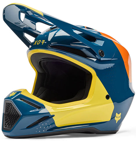 FOX V3 TINE MX Helmet with adjustable visor and ventilation system, designed for off-road motocross riding.