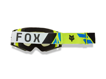 FOX AIRSPACE TINE MX Goggle in Flo Yellow with tinted lens, adjustable strap, and ventilation for motocross riding.