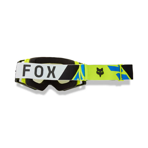 FOX AIRSPACE TINE MX Goggle in Flo Yellow with tinted lens, adjustable strap, and ventilation for motocross riding.