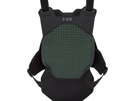 Black FOX AIRFRAME chest guard for protection, featuring a padded design with adjustable straps for a secure fit.