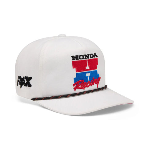 FOX Honda snapback cap in off-white with adjustable strap and embroidered logo, casual headwear for fans and streetwear enthusiasts.
