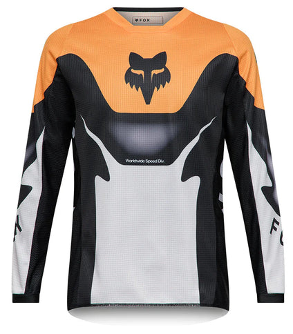 Black and white FOX 180 Noble Youth MX jersey with bold branding and comfortable fit, designed for motocross riding.