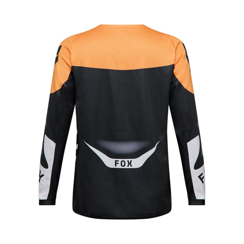 Black and white Fox Noble Youth MX jersey with bold design and breathable fabric, perfect for motocross riders.