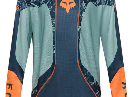 FOX 180 IMAGE PRINT MX jersey in blue featuring bold graphic design and lightweight, breathable fabric for motocross riding.
