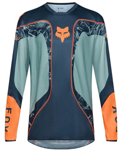 FOX 180 IMAGE PRINT MX jersey in blue featuring bold graphic design and lightweight, breathable fabric for motocross riding.