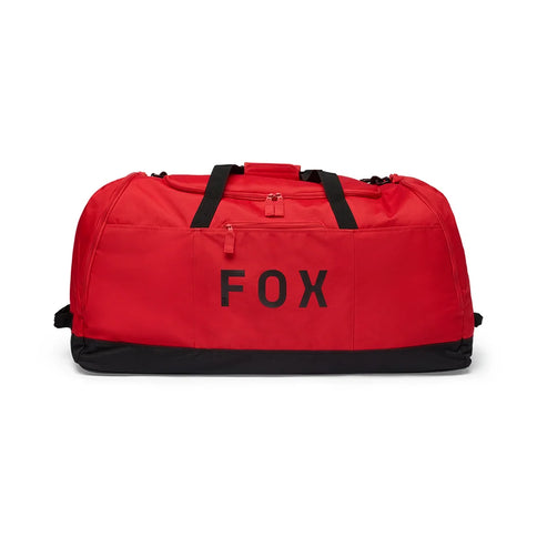 Fox Podium Duffle Bag in red, a sporty kit bag with spacious main compartment and sturdy handles for carry.