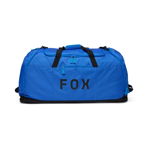 Fox Podium Duffle Bag kit bag in blue with adjustable shoulder strap and spacious main compartment for travel or sports use.