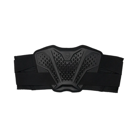 Black FOX Titan Race Kidney Belt knee protector with adjustable straps and padding for comfort and support during riding.
