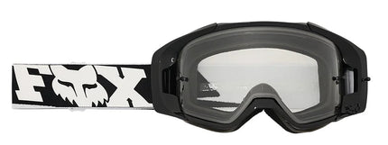 Black FOX VUE CORE MX goggles with clear lenses and adjustable strap, designed for motocross riding.