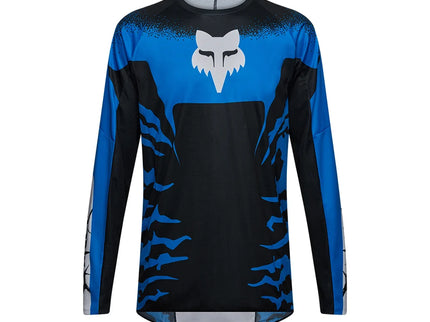 FOX 180 HD38 MX jersey in black and blue, featuring breathable fabric and a comfortable fit for motocross riding.