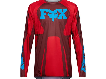 FOX 180 RAID MX jersey for motocross, featuring bold red and white design, lightweight fabric, and comfortable fit.