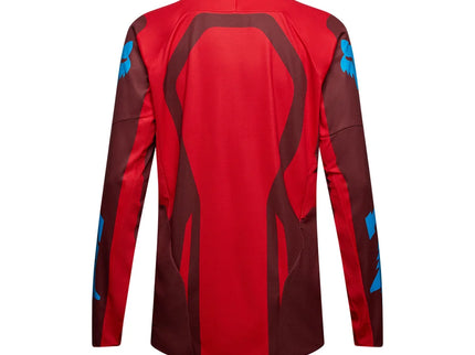 Fox 180 RAID MX jersey with bold red and black design, lightweight breathable fabric, and athletic fit for motocross riding.