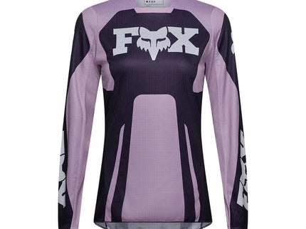 Fox 180 RAID women's motocross jersey in lavender drift color with breathable fabric and bold design.