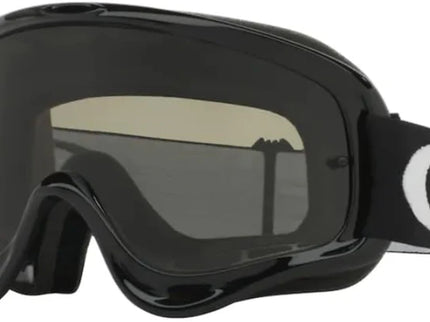 Oakley O-Frame MX Goggle in Jet Black with tinted lenses, featuring a sturdy frame and adjustable strap for motocross riding.