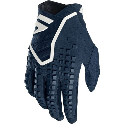 Navy 3LACK Pro MX Gloves by SHIFT with padded palms and breathable fabric, designed for motocross riding.