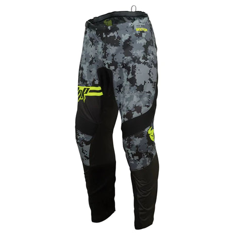 THOR SECTOR Digi MX pants in black and camo with reinforced knee panels and adjustable waist for motocross riding.
