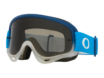 Oakley O-Frame MX Goggle in team blue and dark grey, featuring a durable frame and clear lens for motocross riding.