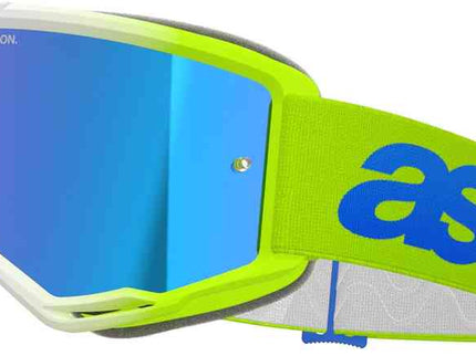 Alpinestars Vision 5 Blaze yellow and blue mirror motocross goggles with clear lenses, designed for MX riding.