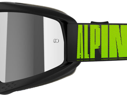 Alpinestars Vision Hollow mirrored youth motocross goggles with charcoal and fluorescent yellow frame and silver mirrored lenses.