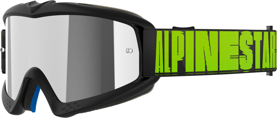 Alpinestars Vision Hollow mirrored youth motocross goggles with charcoal and fluorescent yellow frame and silver mirrored lenses.