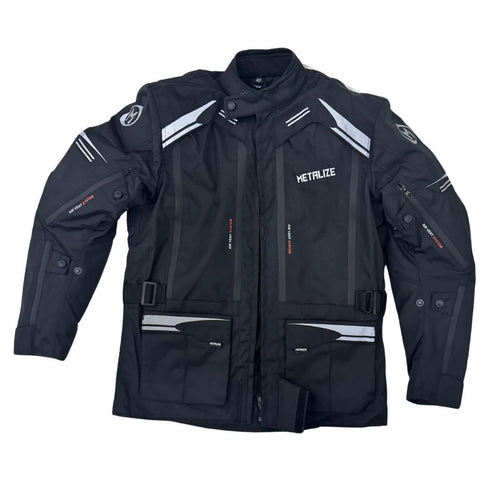 Black ACERBIS Metalize 440 road jacket with durable fabric and sleek design, ideal for motorcycle riding.