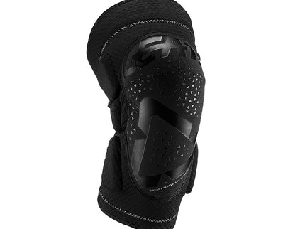Black LEATT 3DF 6.0 knee guard with adjustable straps and protective armor, designed for secure knee protection during sports.