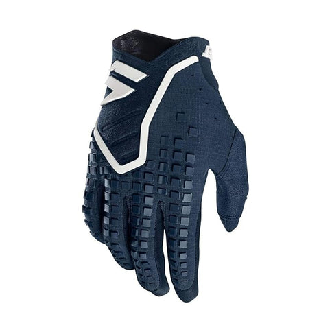 Shift navy MX gloves designed for motocross, featuring durable material and flexible fit for riding comfort.