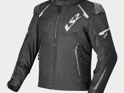 Black LS2 men's Zoom road jacket with protective armor and sleek design, suitable for motorcycle riding.