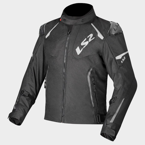 Black LS2 men's Zoom road jacket with protective armor and sleek design, suitable for motorcycle riding.