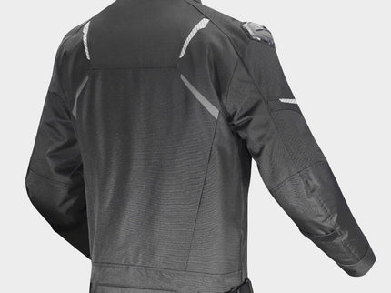 Black LS2 men's ZOOM road jacket with protective padding and sleek design, suitable for motorcycle riding.