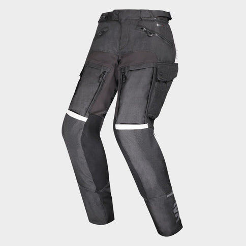 LS2 X-MASTER road pants with reinforced fabric, multiple zippers, and adjustable features, designed for motorcycle riding.