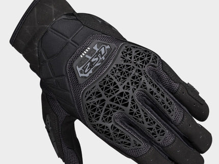 Black LS2 All-Terrain II gloves with reinforced palms and adjustable wrist straps for motorcycle riding.